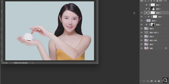 产品修图，给面霜模特进行精细修图